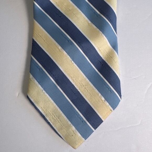 Sears The Men's Store Vintage Blue Yellow Stripe Retro Tie Textured Polyester - Picture 3 of 6